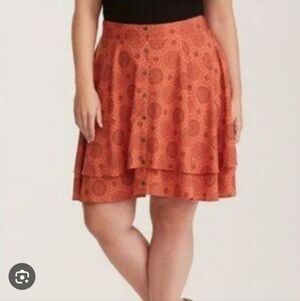 Torrid Medallion Print Button Front Skater Skirt Orange Size 3X